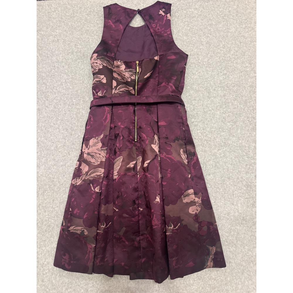 Eliza J Plum Purple Floral Jacquard Beaded Neck Fit and Flare Dress Size 2 - Picture 10 of 14